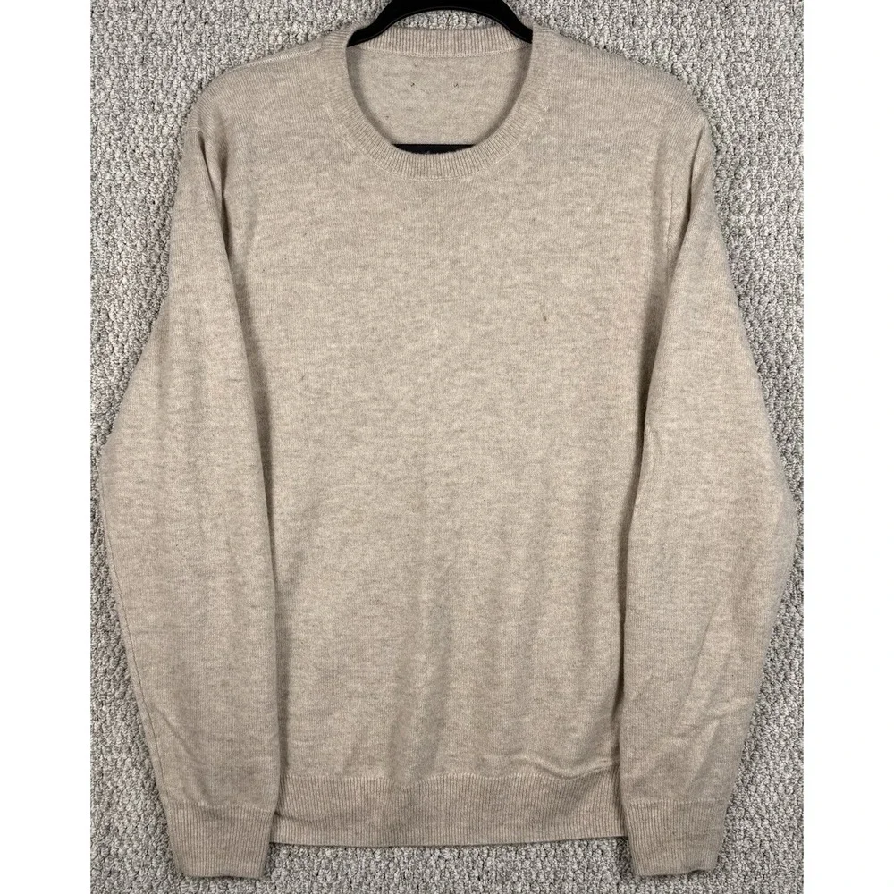 J.Crew 100% Cashmere Sweater Mens L Beige Crewneck Distressed Grunge Soft